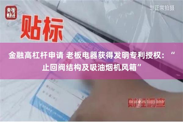 金融高杠杆申请 老板电器获得发明专利授权：“止回阀结构及吸油烟机风箱”